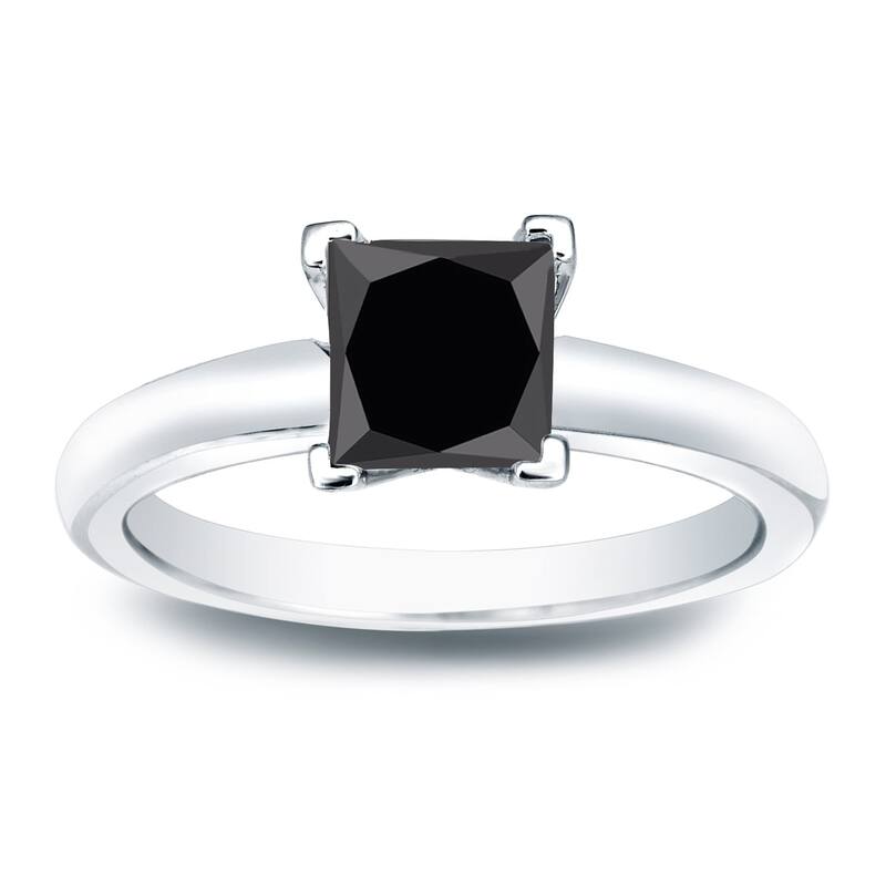 Auriya 14k Gold 3/4ctw Princess-cut Solitaire Black Diamond Engagement Ring
