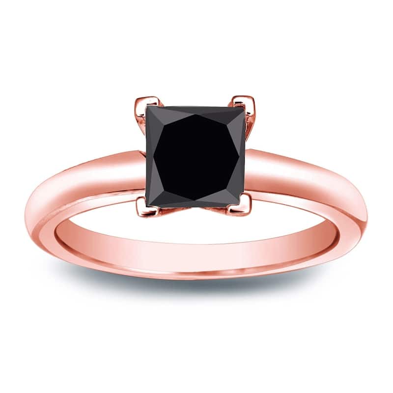 Auriya 14k Gold 3/4ctw Princess-cut Solitaire Black Diamond Engagement Ring - 4 - Rose