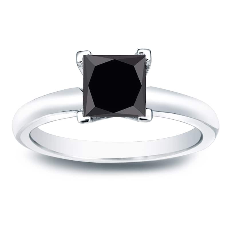 Auriya 14k Gold 1 1/4ctw Princess-cut Solitaire Black Diamond Engagement Ring - 4 - White