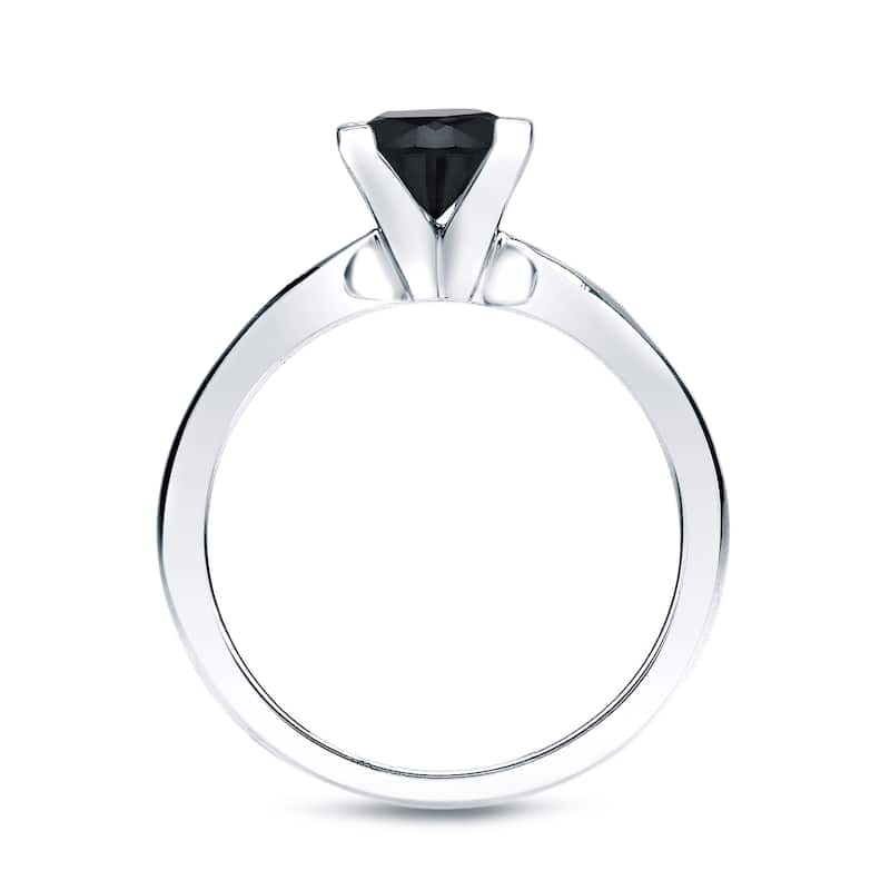Auriya 14k Gold 1 1/4ctw Princess-cut Solitaire Black Diamond Engagement Ring