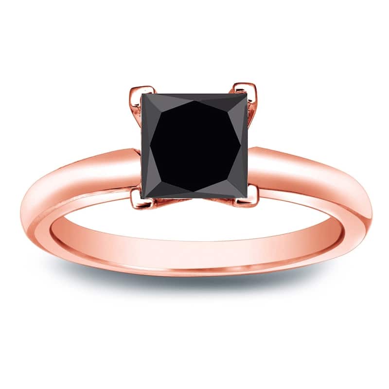 Auriya 14k Gold 1 1/4ctw Princess-cut Solitaire Black Diamond Engagement Ring