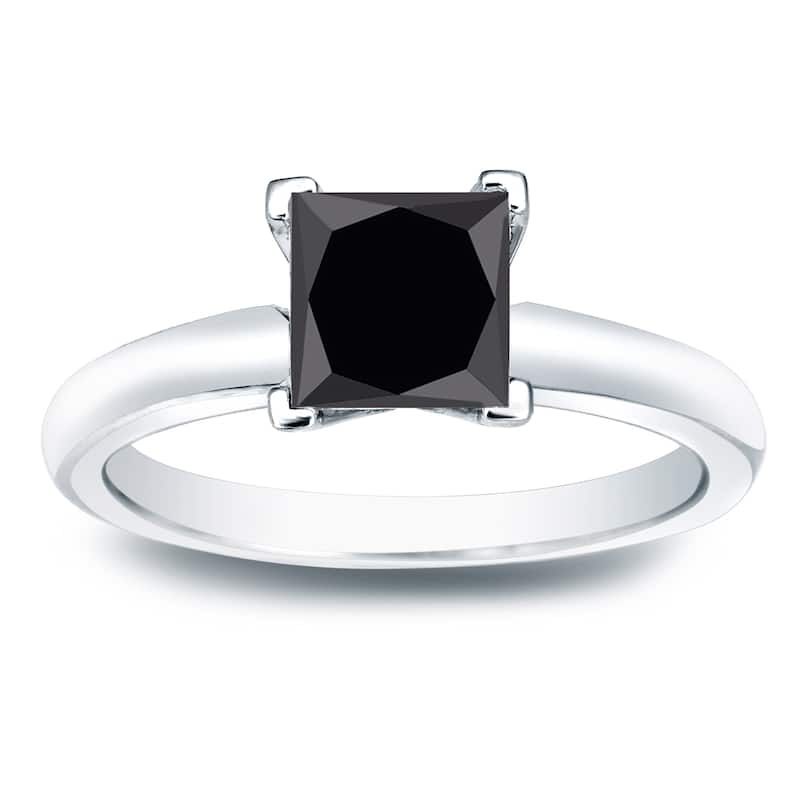 Auriya 14k Gold 1 1/4ctw Princess-cut Solitaire Black Diamond Engagement Ring