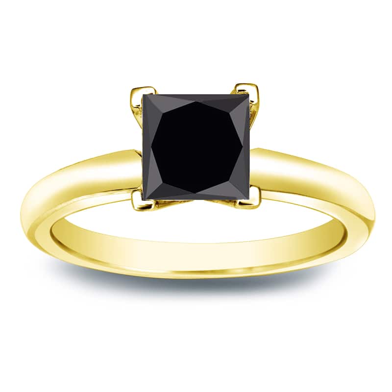 Auriya 14k Gold 1 1/4ctw Princess-cut Solitaire Black Diamond Engagement Ring