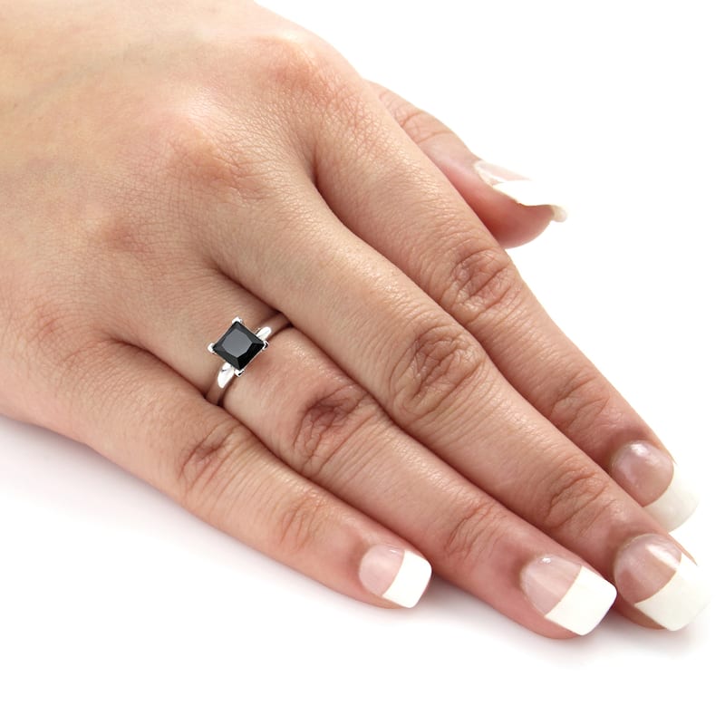 Auriya 14k Gold 1 1/2ctw Princess-cut Solitaire Black Diamond Engagement Ring