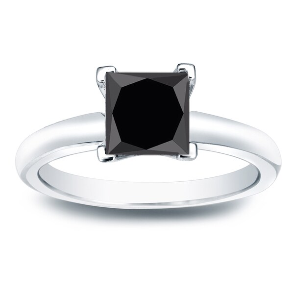 Auriya 14k Gold 1 1/2ct TW Black Princess Cut Diamond Solitaire Engagement Ring