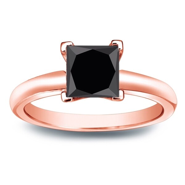 Auriya 14k Gold Princess Cut 1 1/2ctw Black Diamond Ring