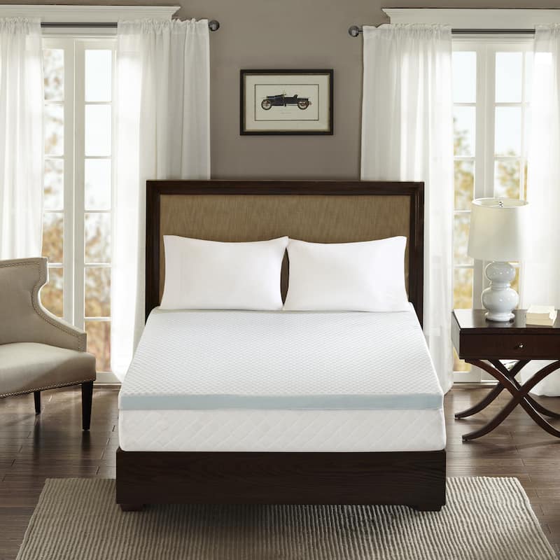 Madison Park 2-inch Gel Memory Foam Anti-microbial and Dust Mites Resistant Mattress Topper with Non-skid Back - White