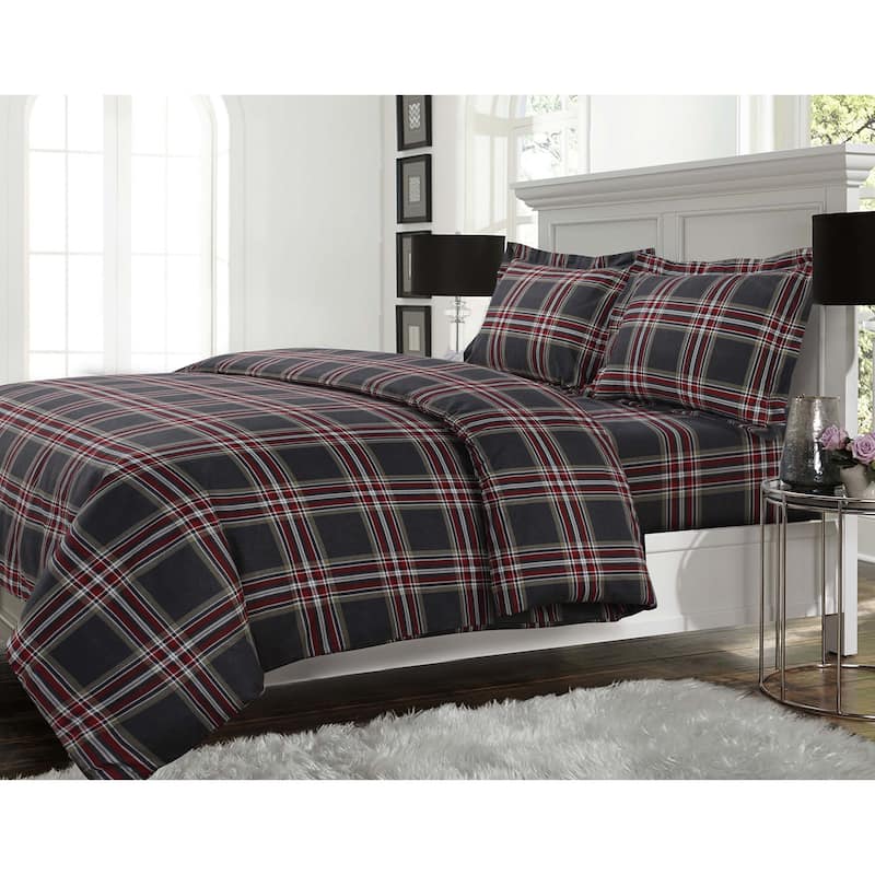 Plaid Flannel Oversize Duvet Cover 3-Piece Set