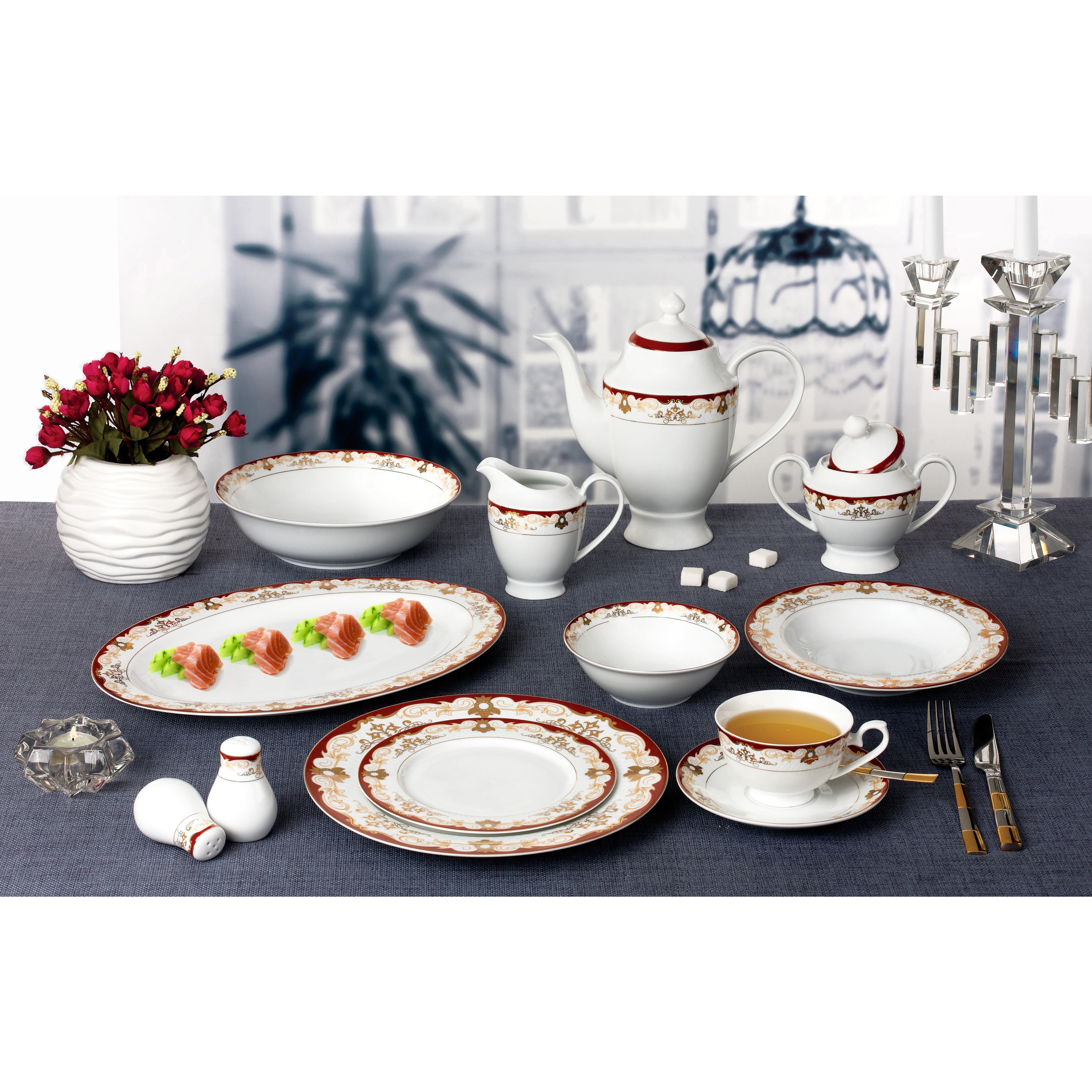 Lorren Home Trends La Luna 57 Piece Bone China Dinnerware Set Service for 8