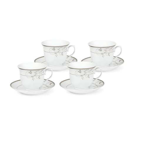 Lorren Home Trends Silver Floral Design Tea Service or Coffe Set for 4