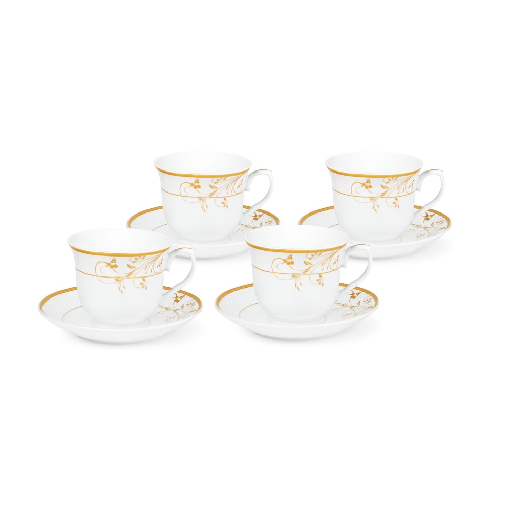 Cup and Saucer Display Stand, 8 Pcs Tea Cup and Saucer Holders, Teacup Coffee Mug Organizer Rack, Golden Finish Metal Mug and Saucer Stand for Tea