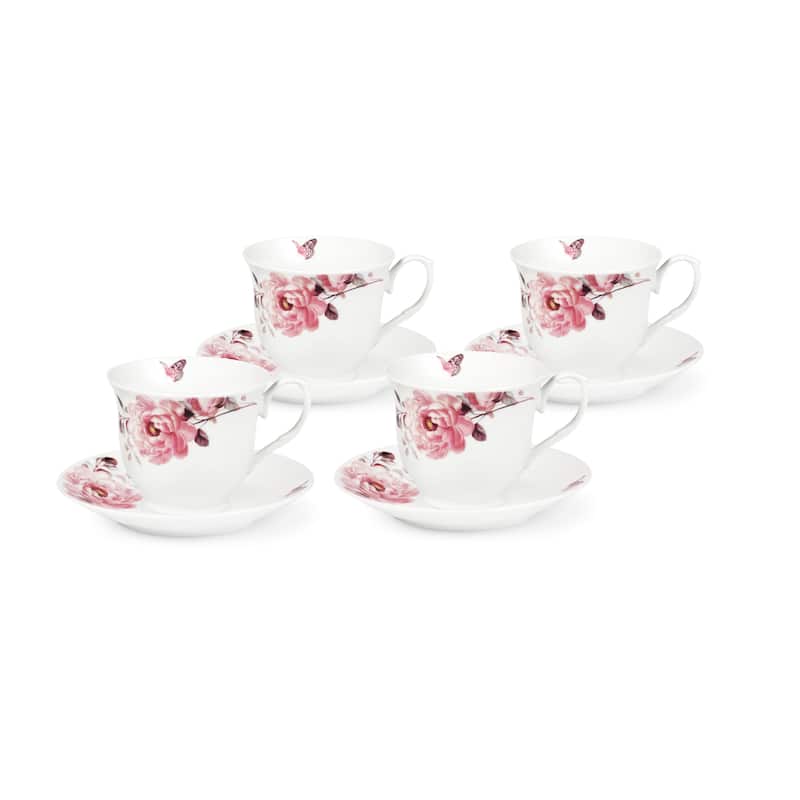 Pink Floral and Butterfly Tea/Coffee Set (Service for 4)
