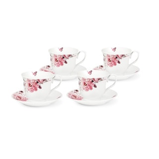 Pink Floral and Butterfly Tea/Coffee Set (Service for 4)