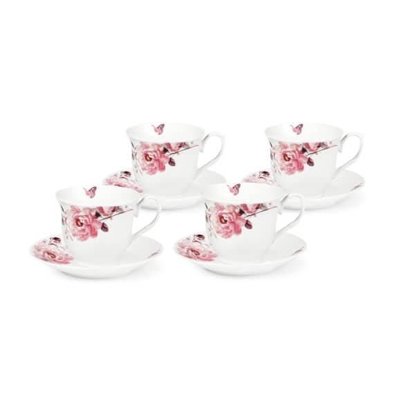 slide 1 of 1, Pink Floral and Butterfly Tea/Coffee Set (Service for 4)
