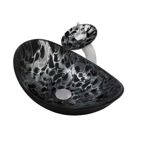 Novatto Tartaruga Oval Glass Vessel Bathroom Sink Set, Brushed Nickel