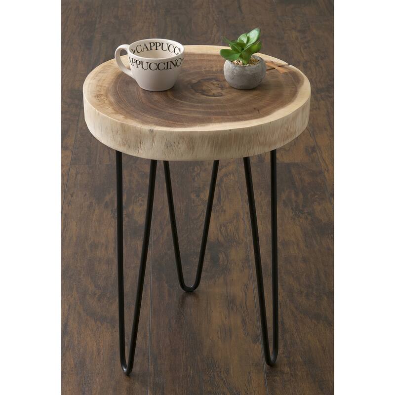 East at Main Cross-cut Wood Slab Side Table with Iron Legs