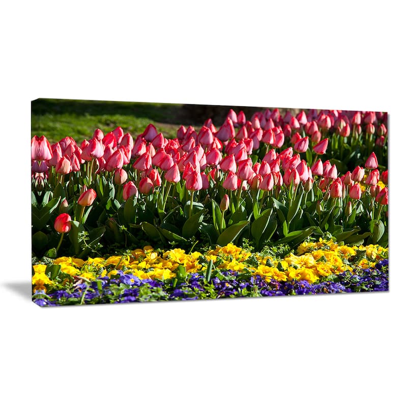 Designart "Red Tulips with Yellow Purple Flowers" Large Flower Wall Artwork