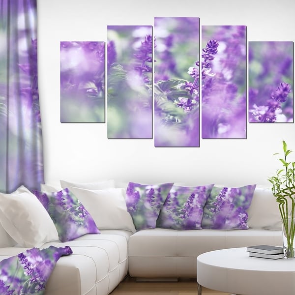 Designart 'Beautiful Purple Mint Flowers' Large Flower Canvas Wall Art ...