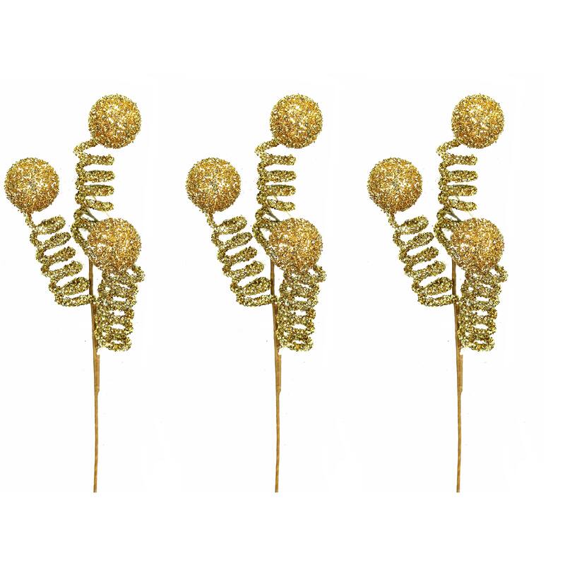 Goldtone Plastic 17-inch Glitter Spring and Ball Christmas Spray (Pack of 3)