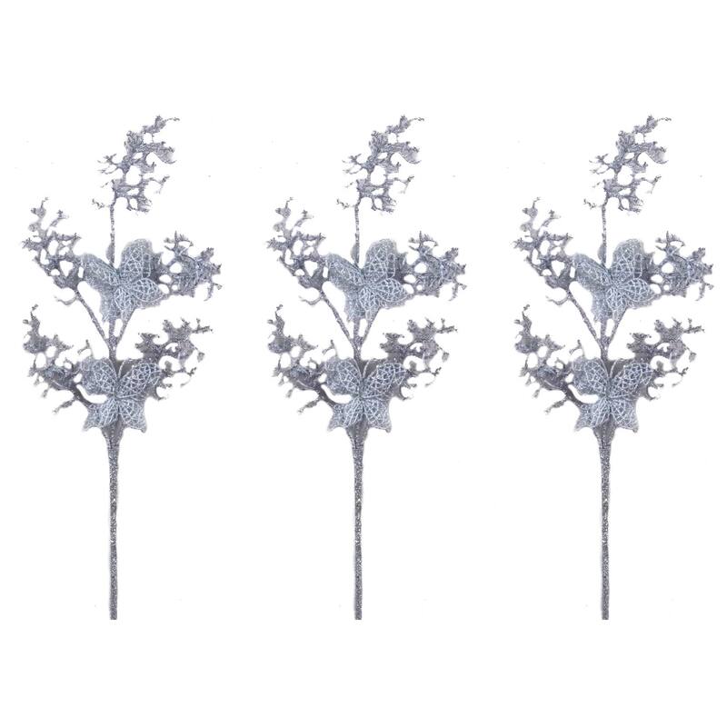 Silver Plastic 30-inch Glitter Coral and Butterfly Christmas Sprays (Pack of 3) - GXL0930-SILVER-3