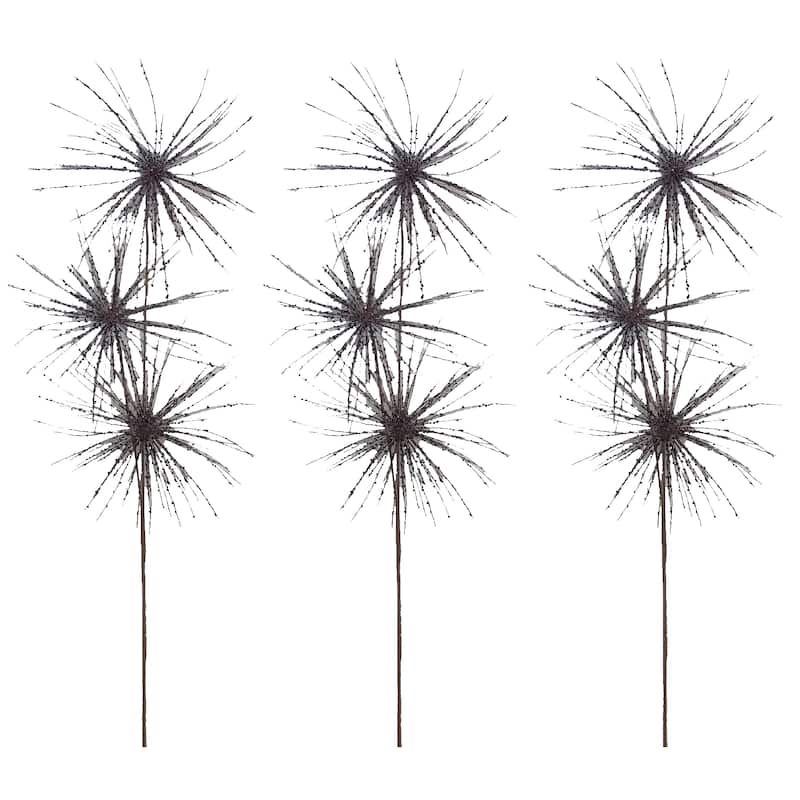 Chocolate Glitter 40 Inch Star Burst Christmas Spray (Pack of 3)