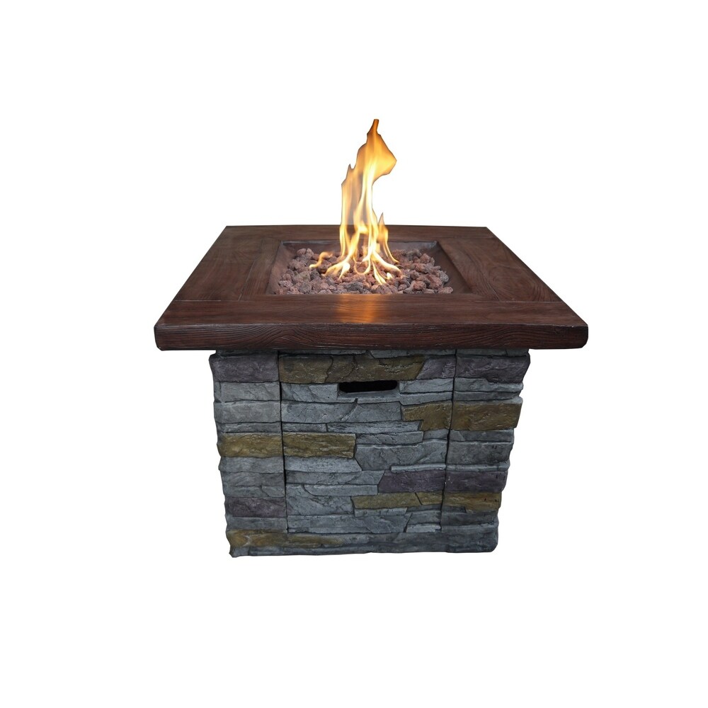 Crawford And Burkejava 30 Inch Outdoor Square Propane Fire Pit With Lava Rocks Propane Square Fire Pits Wood Finish Natural Finish Stone Finish Dailymail