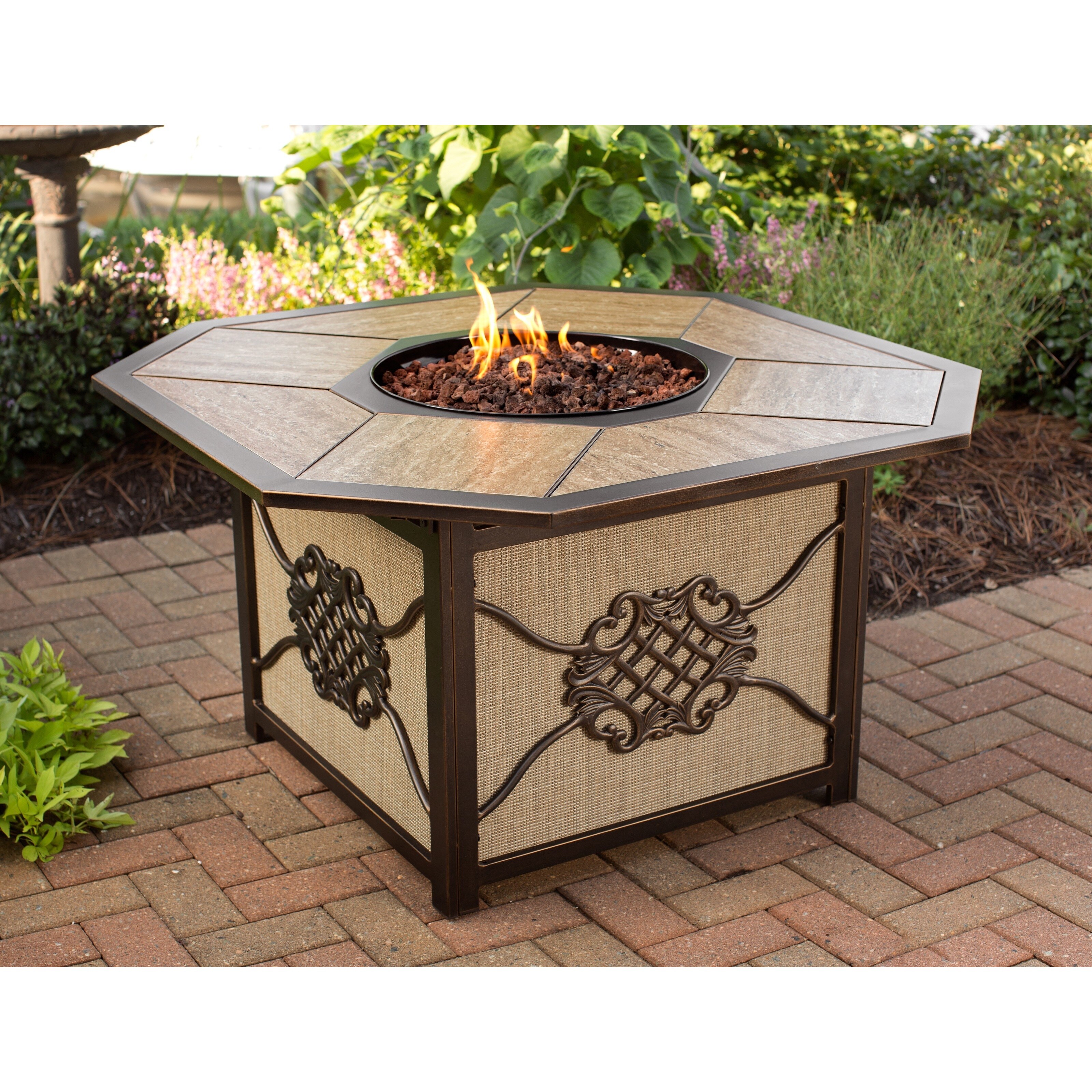 Shop Memorial Gas Firepit Table With Porcelain Top Burner And Red
