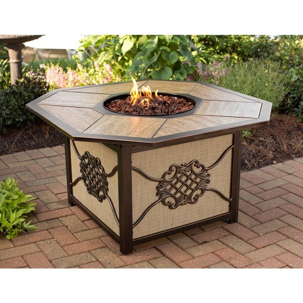 Memorial Gas Firepit Table With Porcelain Top Burner And Red Lava Rocks