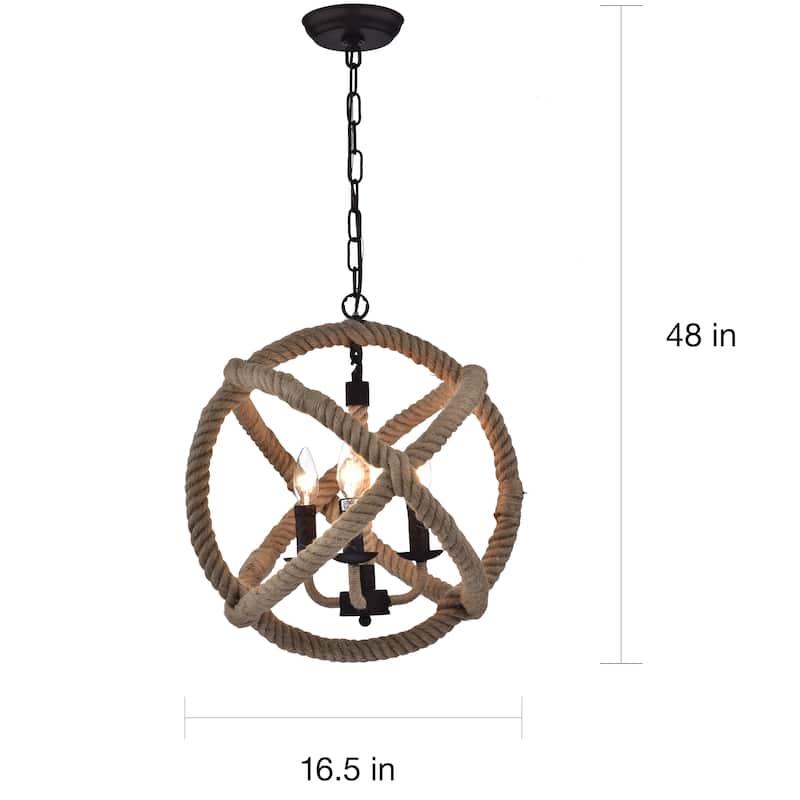 Twirlie 16.5-inch Hemp Rope Antique Bronze Metal Chandelier