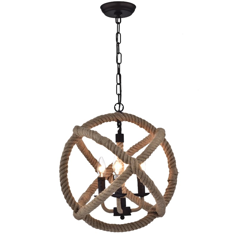 Twirlie 16.5-inch Hemp Rope Antique Bronze Metal Chandelier