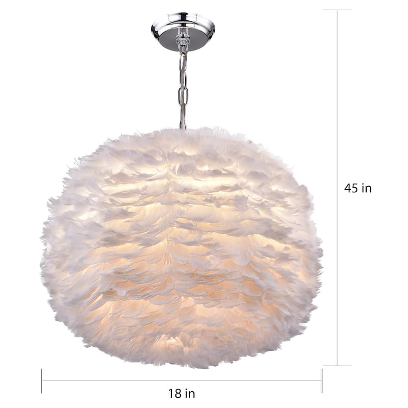 Life White Feather and Chrome 18-inch Pendant Lamp