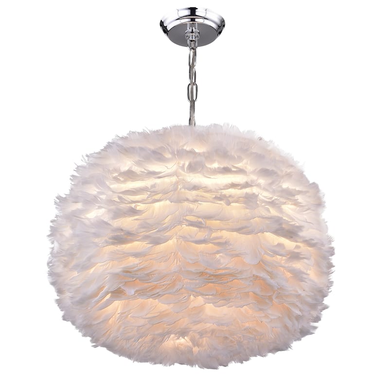 Life White Feather and Chrome 18-inch Pendant Lamp