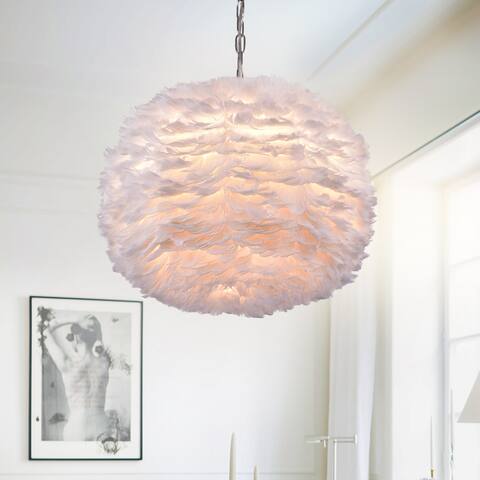 Life White Feather and Chrome 18-inch Pendant Lamp