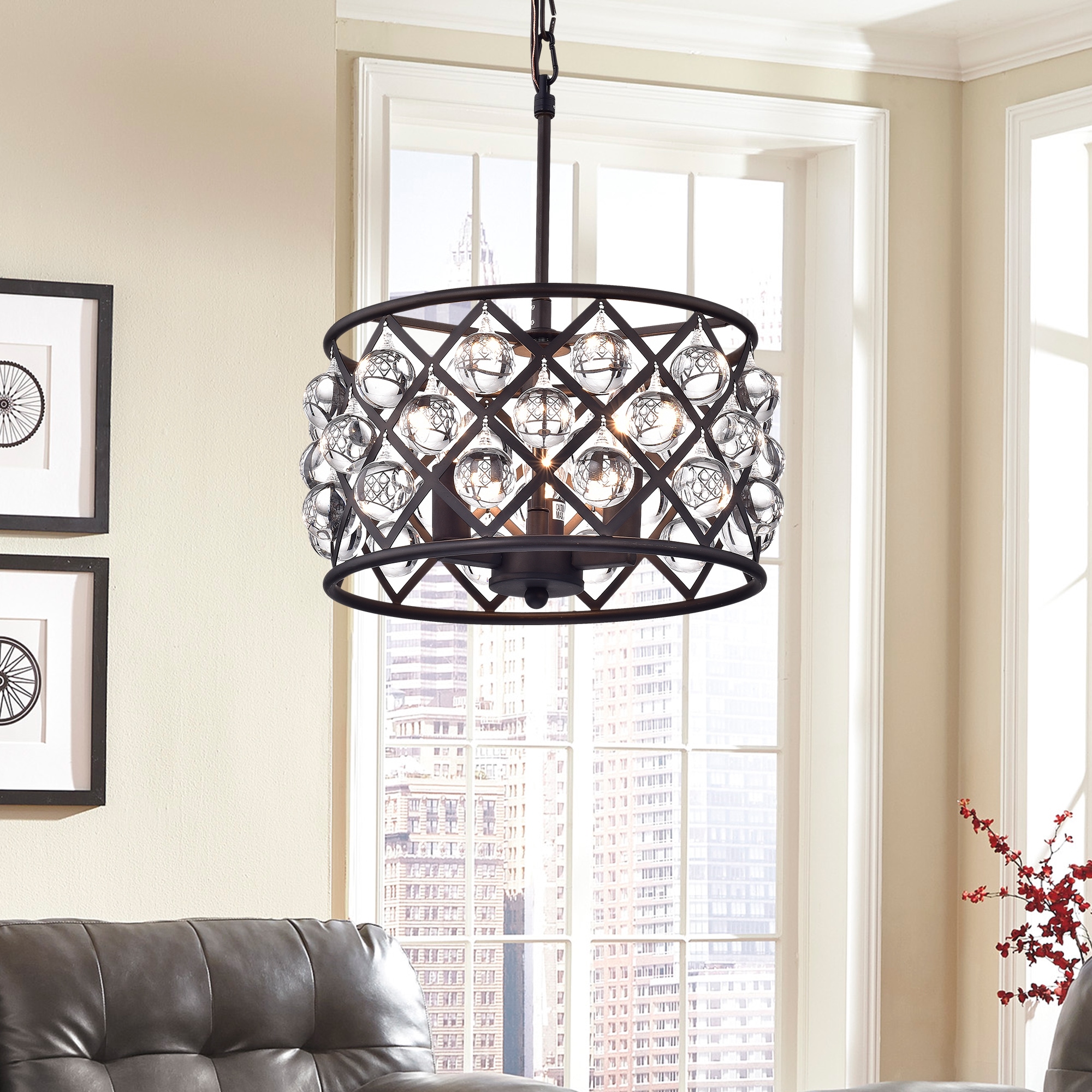 Warehouse of Tiffany Branna Antique Bronze 11-inch Round Crystal Chandelier