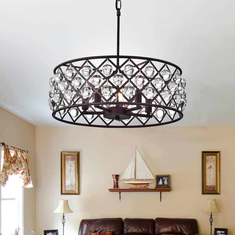 Happy Antique-bronze 18.5-inch Round Crystal Chandelier