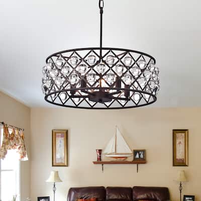 Happy Antique-bronze 18.5-inch Round Crystal Chandelier