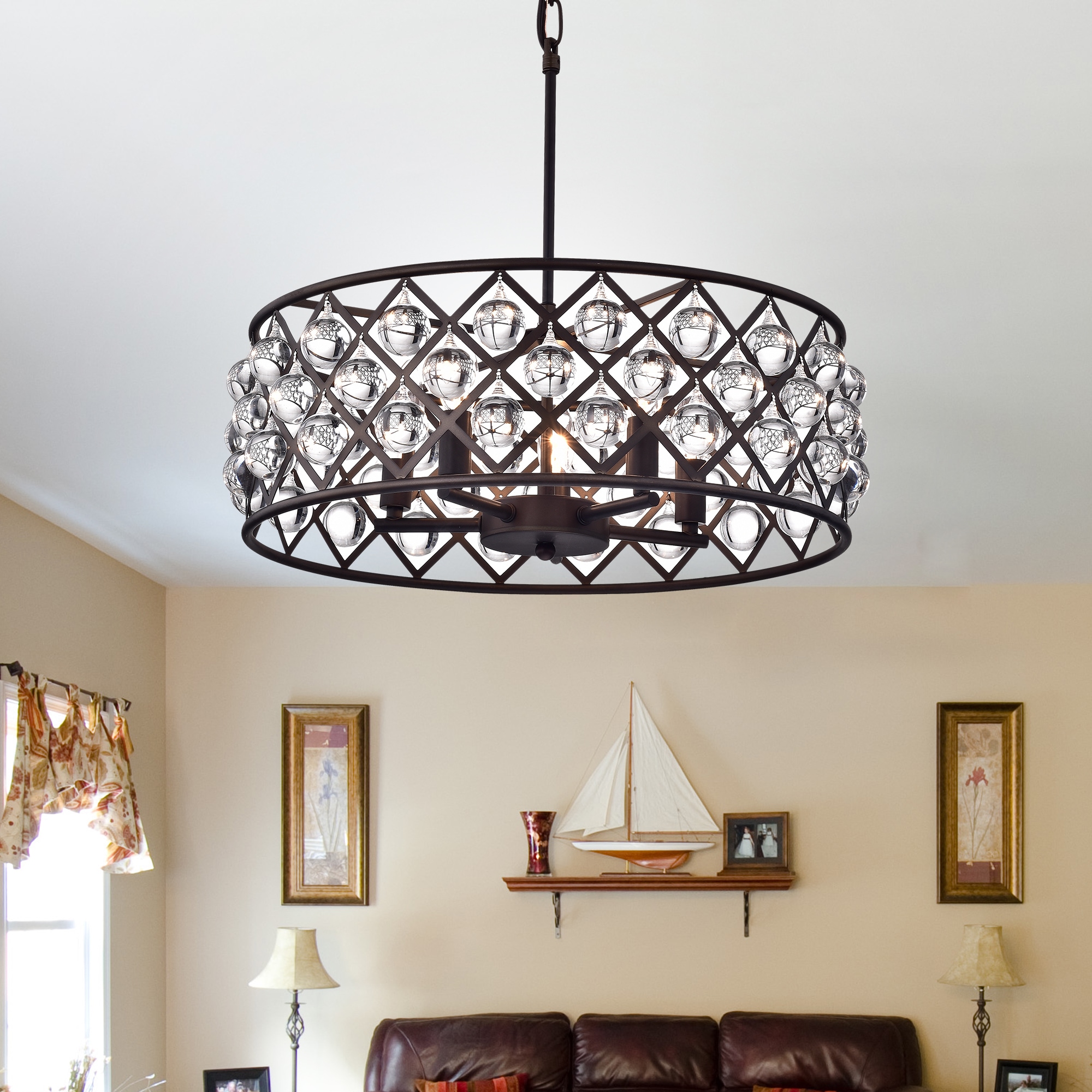 Warehouse of Tiffany Happy Antique-bronze 18.5-inch Round Crystal Chandelier