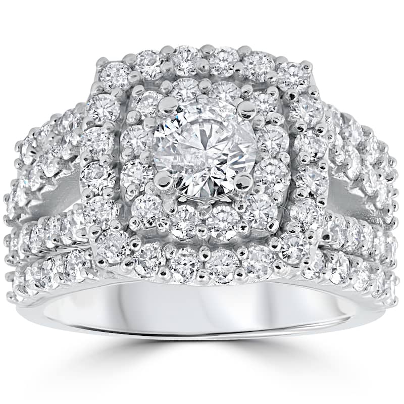 10k White Gold 3ct TDW Diamond Double Halo Trio Bridal Ring Set - White I-J - White I-J - 7