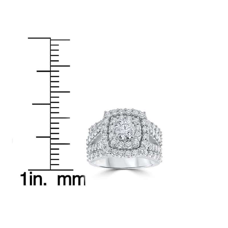 10k White Gold 3ct TDW Diamond Double Halo Trio Bridal Ring Set - White I-J - White I-J