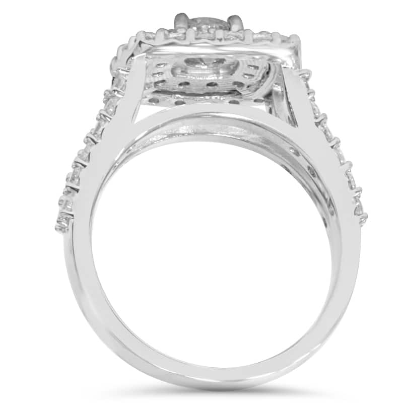 10k White Gold 3ct TDW Diamond Double Halo Trio Bridal Ring Set - White I-J - White I-J