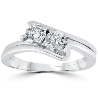 10k White Gold 3/4 ct TDW Two Stone Diamond Engagement Wedding Ring Set
