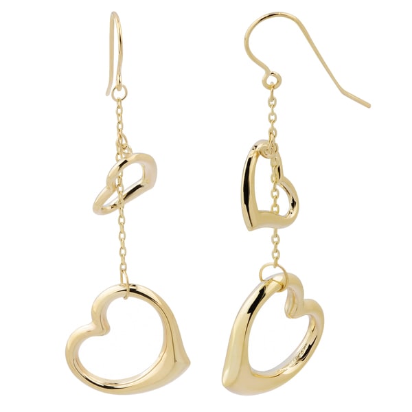 Shop Fremada 14k Yellow Gold Big and Small Heart Dangle Earrings, 2.15&quot; - On Sale - Free ...