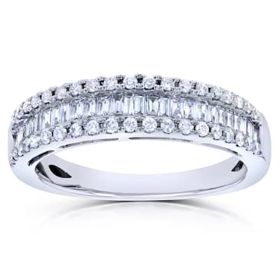 Annello by Kobelli 14k White Gold 1/2ct TDW Round and Baguette Diamond Wedding Ring