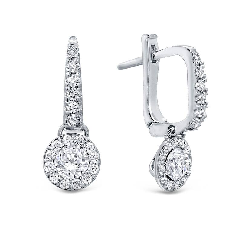 14k Gold Round 1/2ct TDW Diamond Halo Dangle Earrings by Auriya (H-I, SI1-SI2) - White