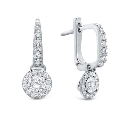 14k Gold Round 1/2ct TDW Diamond Halo Dangle Earrings by Auriya (H-I, SI1-SI2)