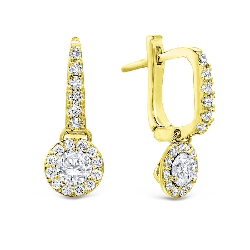 14k Gold Round 1/2ct TDW Diamond Halo Dangle Earrings by Auriya (H-I, SI1-SI2) - Yellow