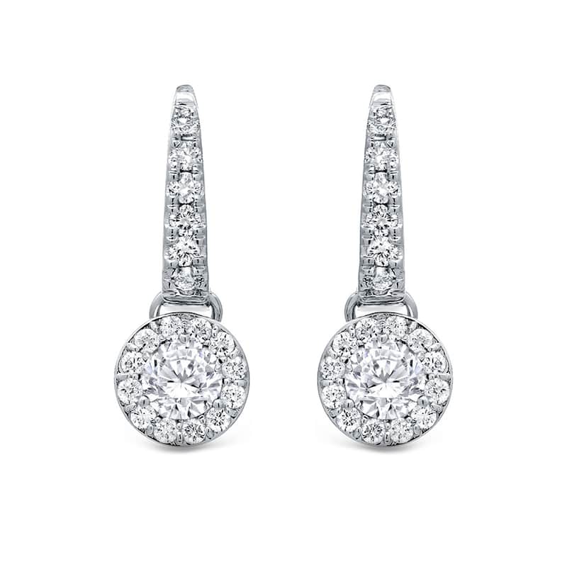 14k Gold Round 1/2ct TDW Diamond Halo Dangle Earrings by Auriya (H-I, SI1-SI2)