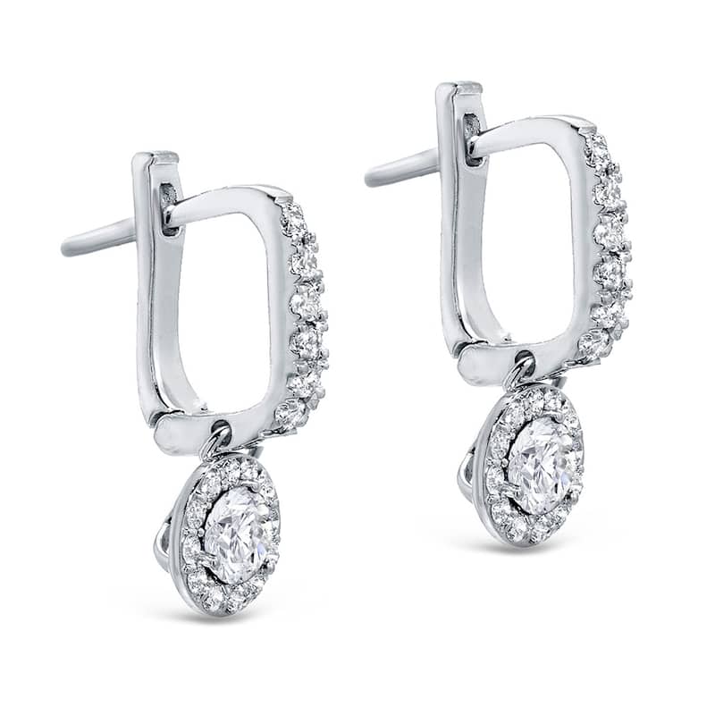 14k Gold Round 1/2ct TDW Diamond Halo Dangle Earrings by Auriya (H-I, SI1-SI2)