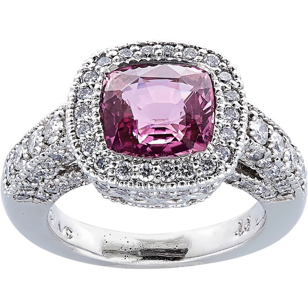 Platinum 2ct TDW Diamonds and Pink Sapphire Halo Ring (H-I, VS1-VS2)