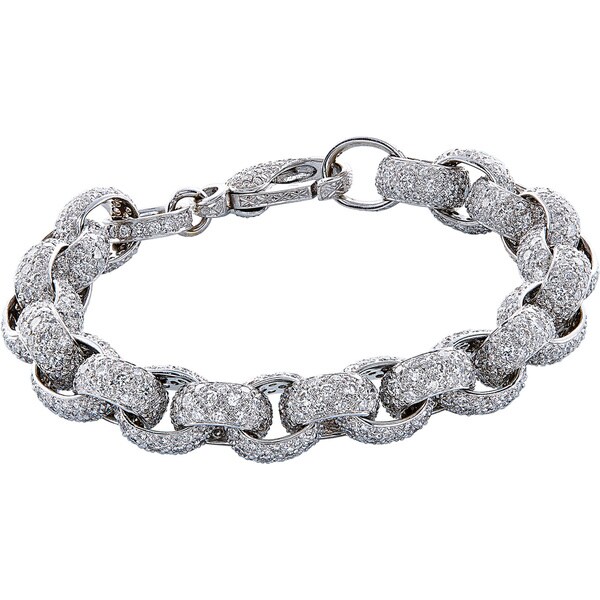Shop 18K White Gold 25ct TDW Pave Diamond Chain Bracelet (H-I, VS1-VS2 ...